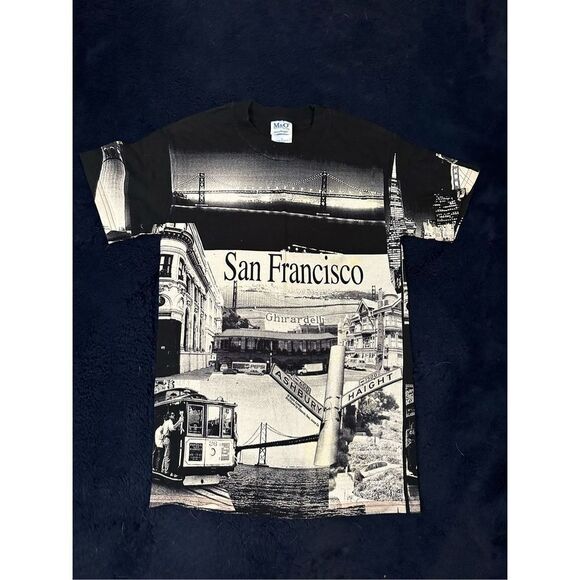Vintage Y2K Robin Samuel Haight Ashbury San Francisco All Over Print T Shirt Sz - Picture 1 of 9
